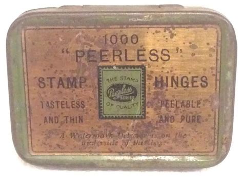 1000 peerless stamp hinges metal box|Vintage Peerless Stamp Hinges & Scott Stamp Co Watermark .